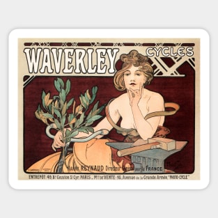 Alphonse Mucha Waverly Cycles Art Nouveau Advertisement Vintage French Sticker